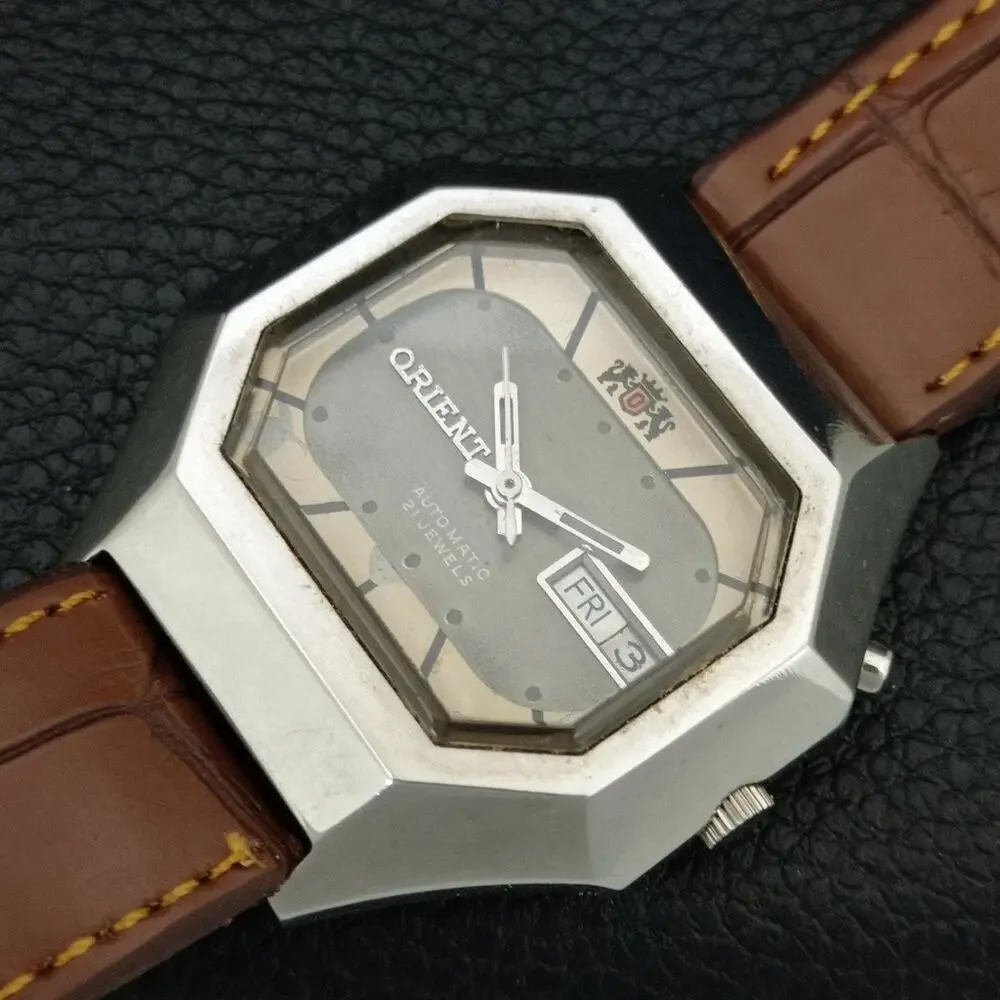 Vintage 1971 Orient Automatic Mens Silver Watch W/daydate & Patina accents
